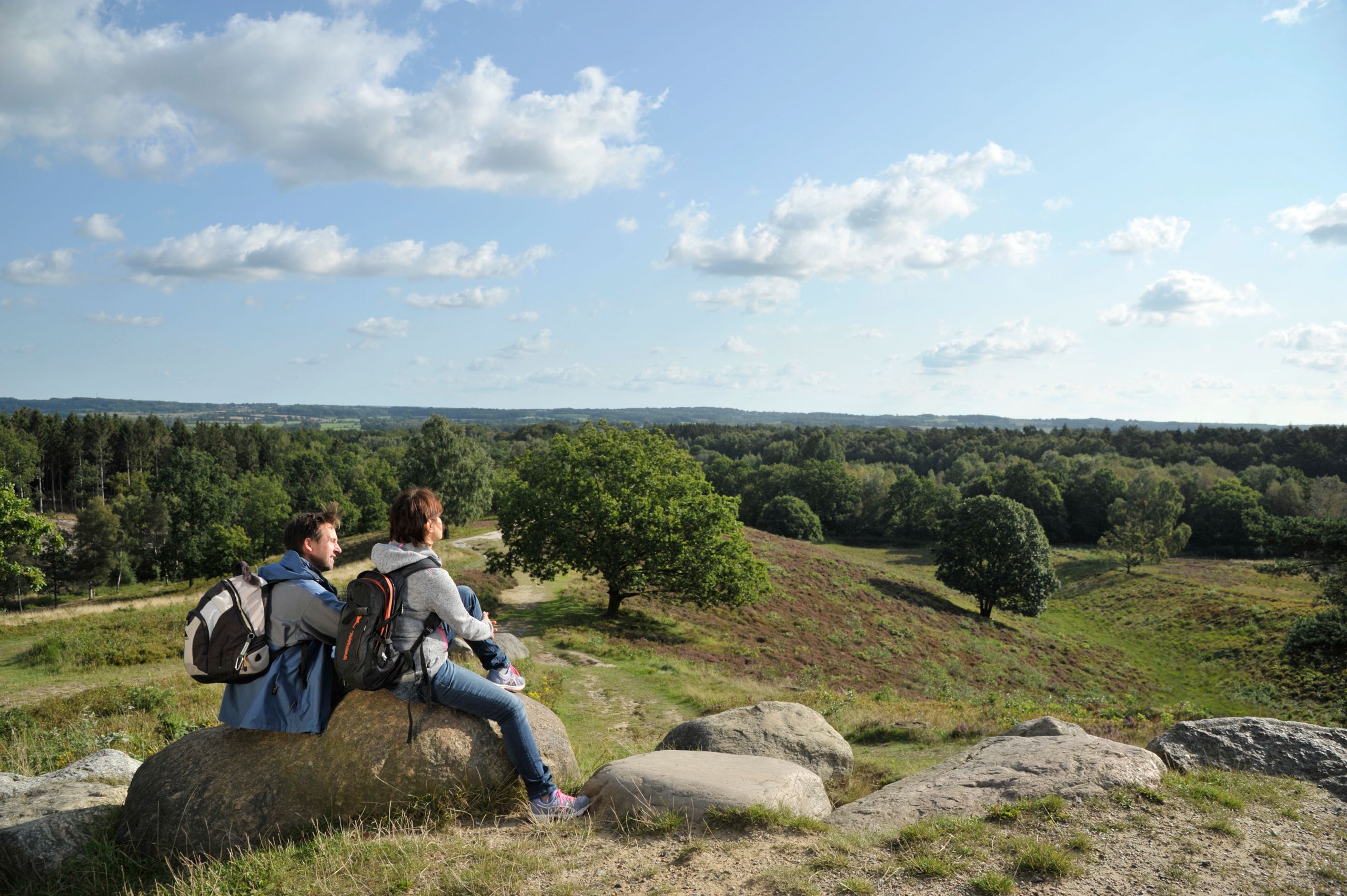 Familie genießt die weite Aussicht im Naturpark Aukrug